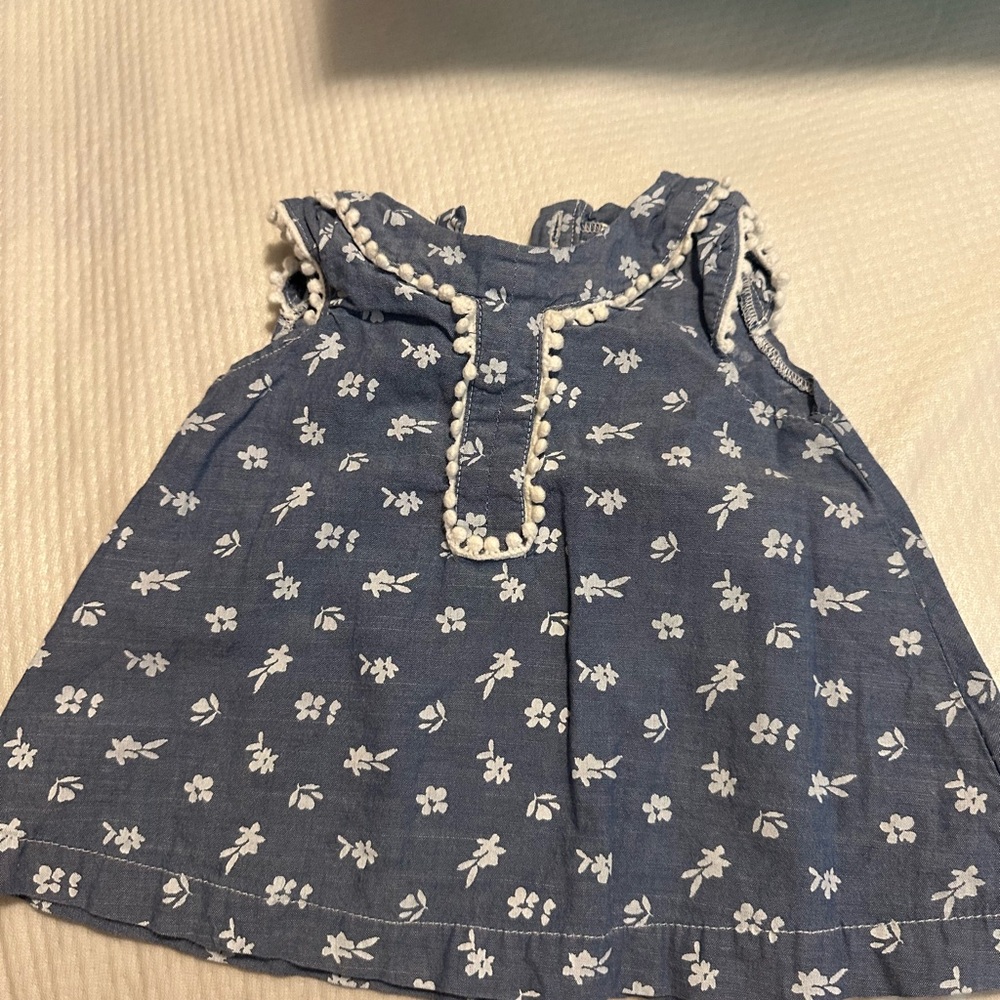 Blue Floral Baby Dress with White Accents